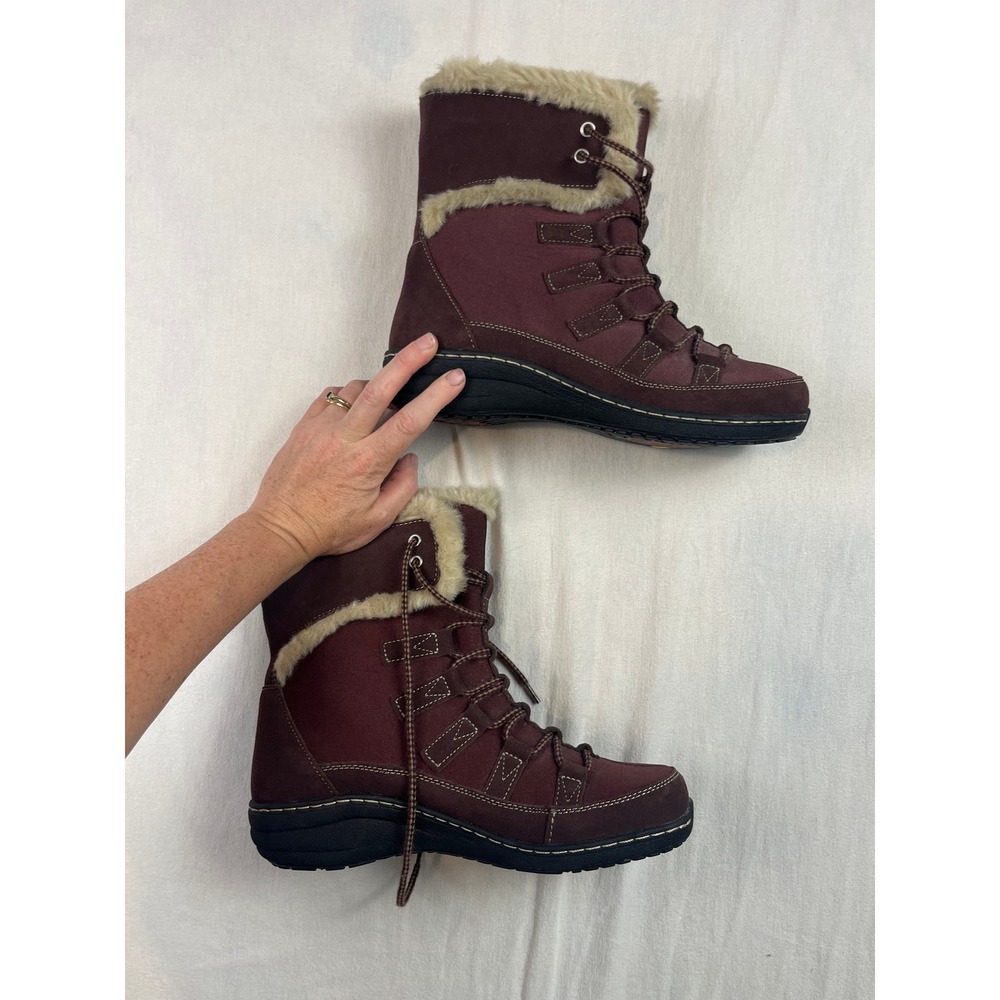 Aetrex Berries BB168W Burgundy Leather Faux Fur Winter Boots Womens 9-9.5 EU 40